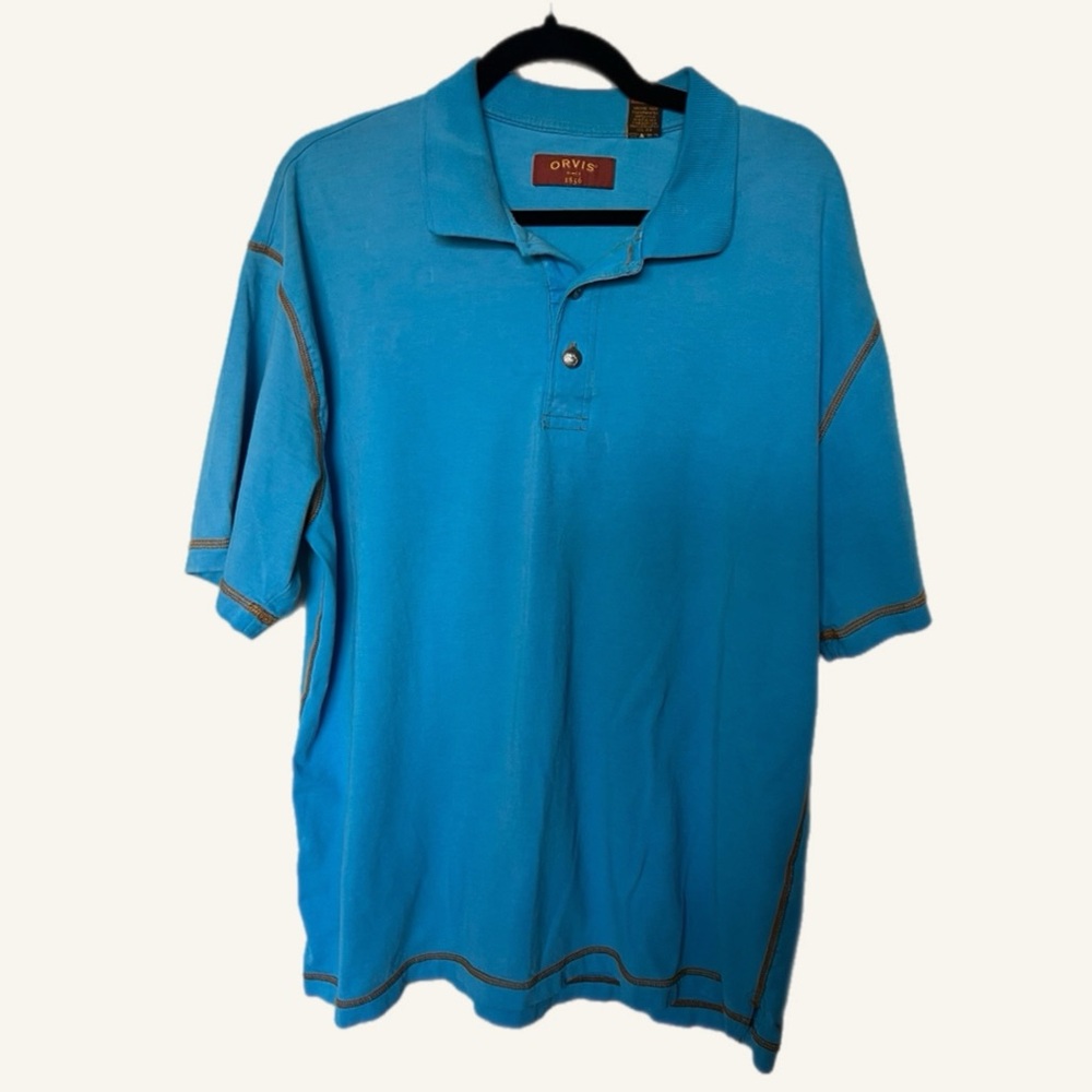 Orvis Men's Blue Polo Shirt 100% Cotton size Large